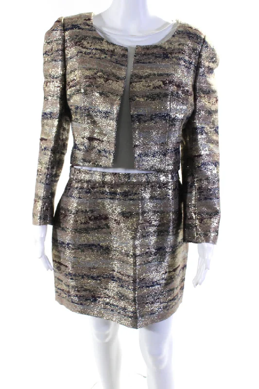 Fotini Womens Open Front Metallic Striped Skirt Suit Brown Red Blue cashmere skirt plush Fotini Womens Open Front Metallic Striped Skirt Suit Brown Red Blue cashmere skirt plush