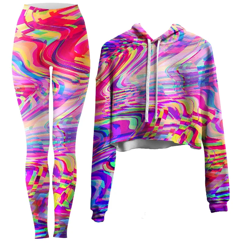 Glitch Waves Crop Hoodie and Leggings Combo