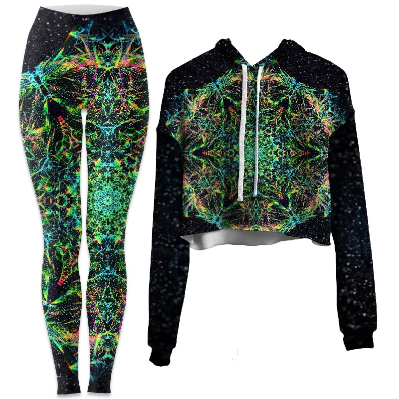 Green Prism Crop Hoodie and Leggings Combo