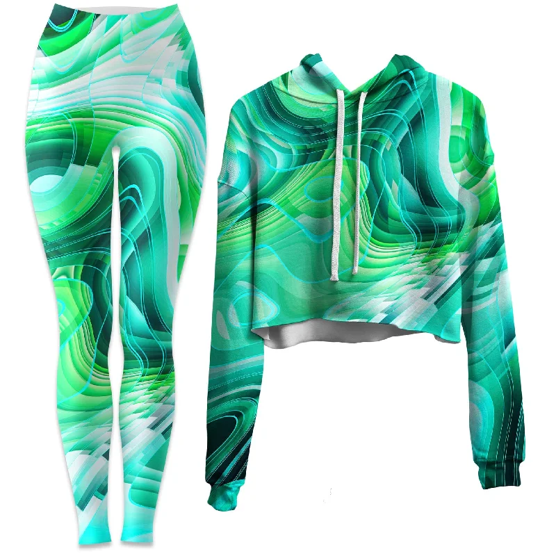 Green Schism Crop Hoodie and Leggings Combo