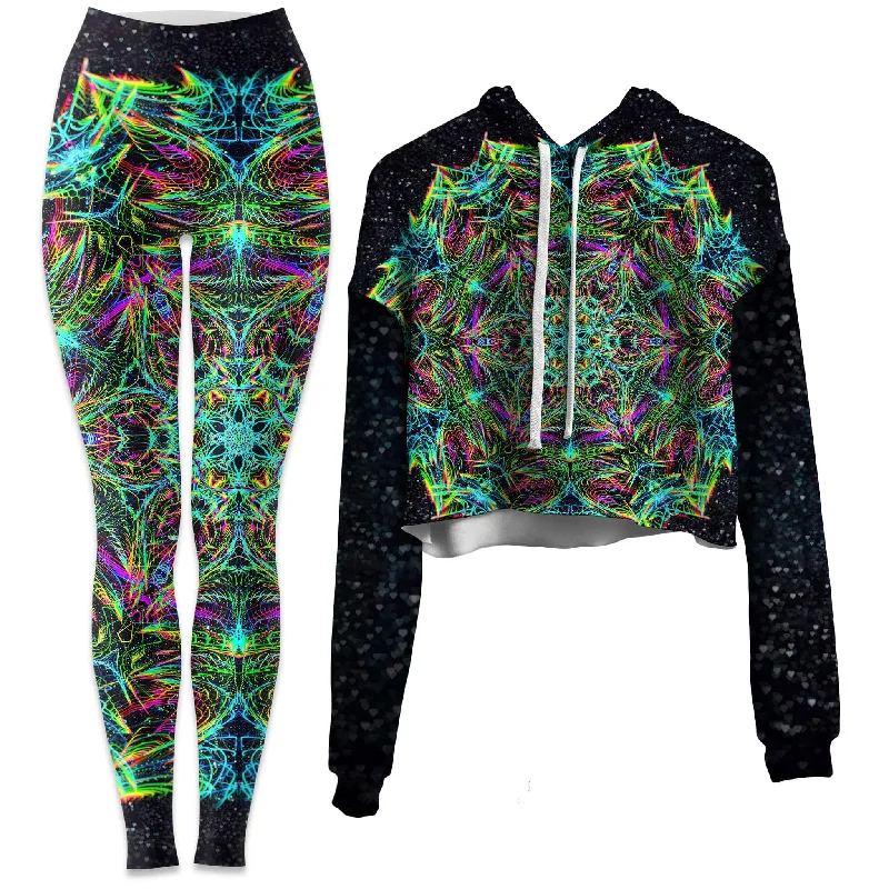 Green Warp Crop Hoodie and Leggings Combo