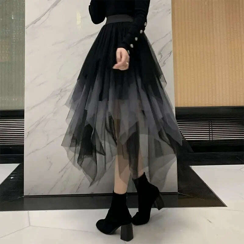 MOONBIFFY 2023 New Spring Summer Women Gradient Irregular Mesh Skirt High Waist Patchwork Skirts Party Petticoat Casual Clothing denim skirt fashionable MOONBIFFY 2023 New Spring Summer Women Gradient Irregular Mesh Skirt High Waist Patchwork Skirts Party Petticoat Casual Clothing denim skirt fashionable
