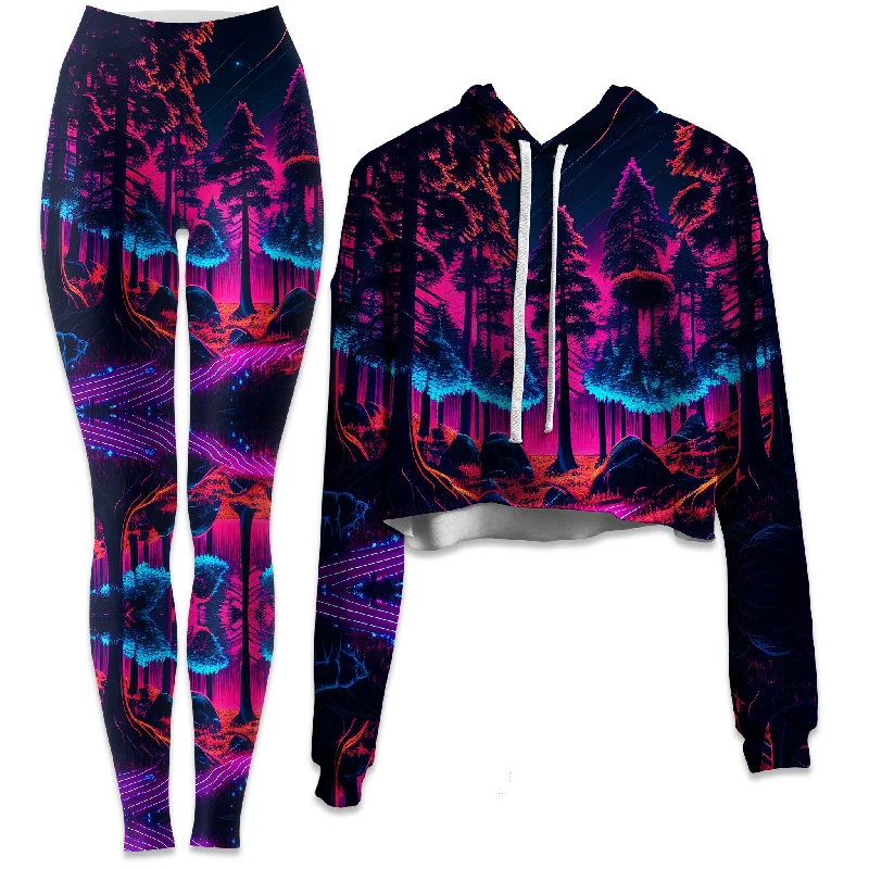 Neon Forest Crop Hoodie and Leggings Combo