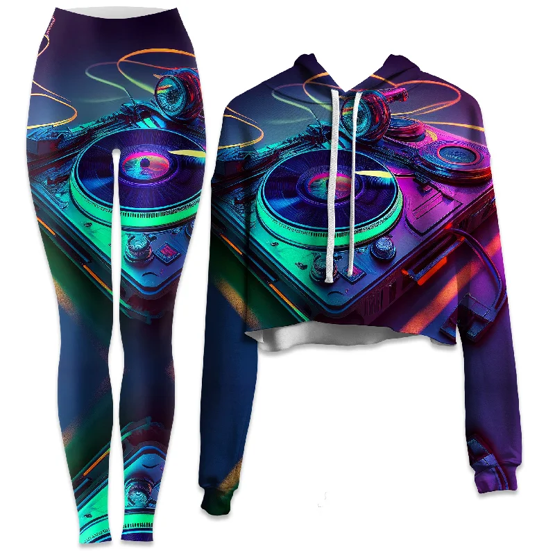 Neon Turntables Crop Hoodie and Leggings Combo