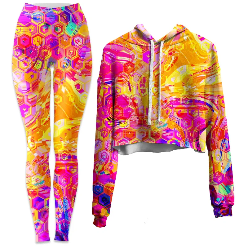 Ornate Drip Crop Hoodie and Leggings Combo