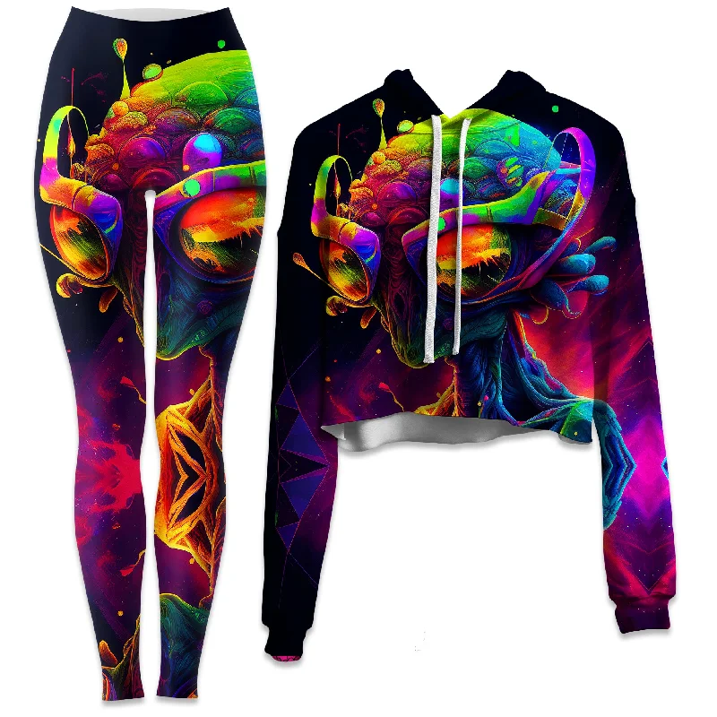 Psychedelic Alien Crop Hoodie and Leggings Combo