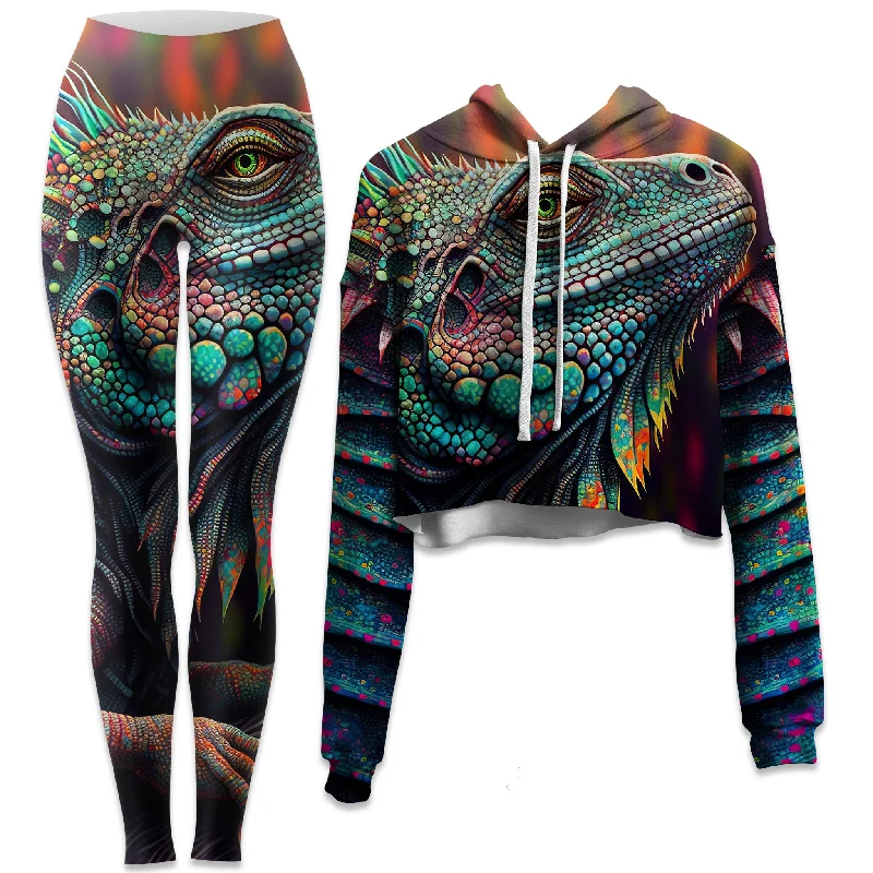 Psychedelic Giant Iguana 2.0 Crop Hoodie and Leggings Combo