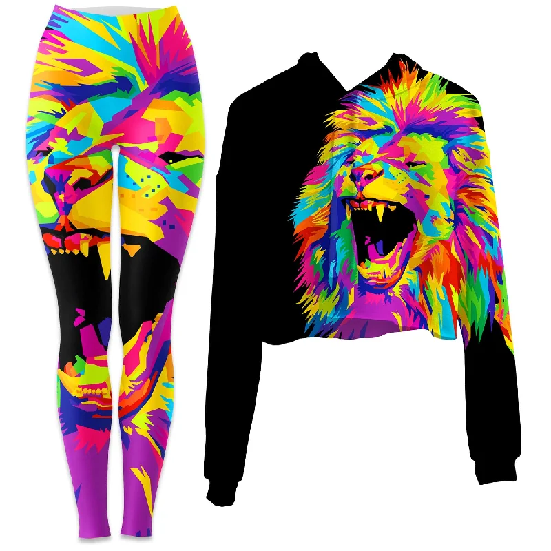 Psychedelic Lion Crop Hoodie and Leggings Combo