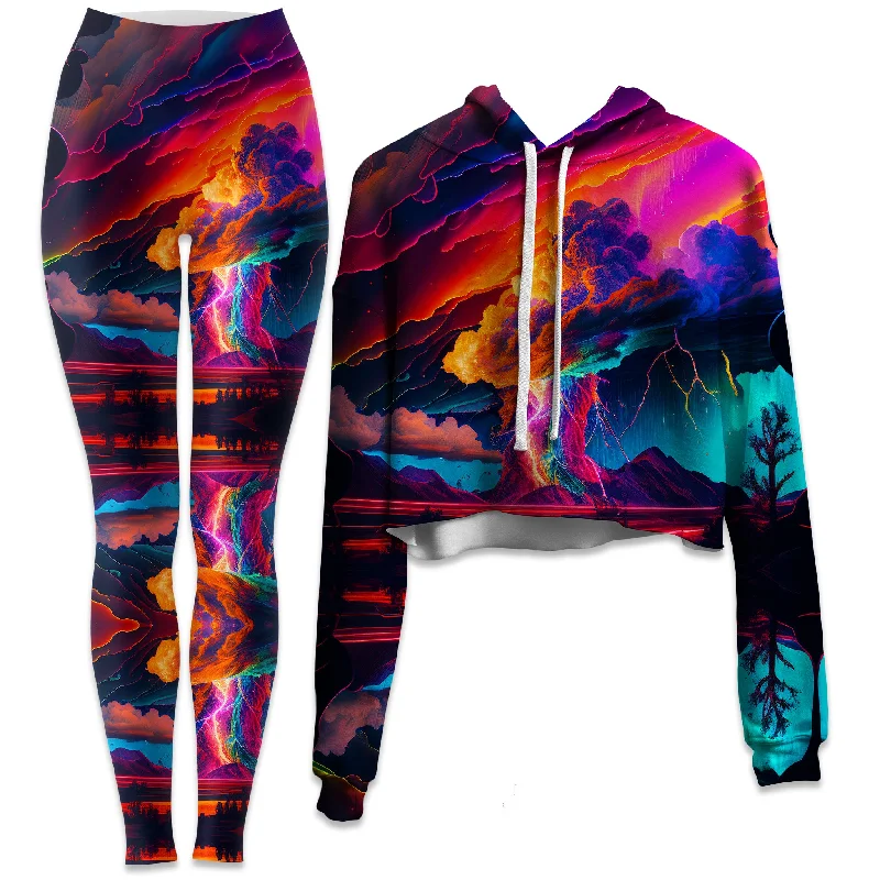 Rainbow Storm Crop Hoodie and Leggings Combo