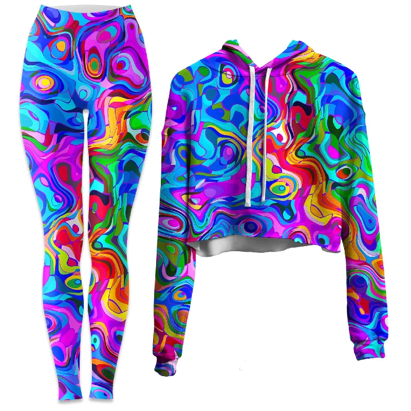 Rainbow Waves Crop Hoodie and Leggings Combo