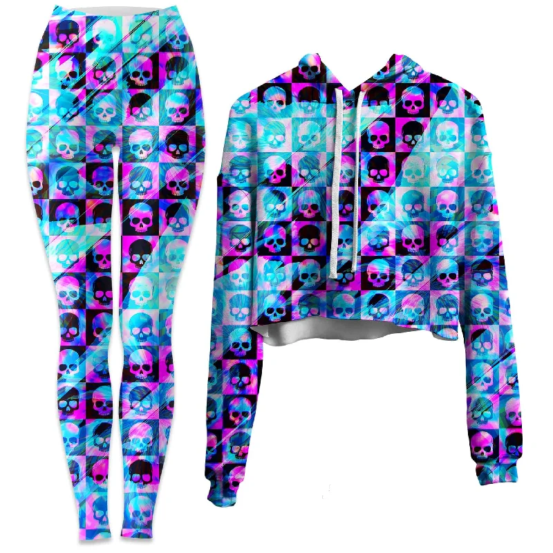 Skull Fam Blue Crop Hoodie and Leggings Combo