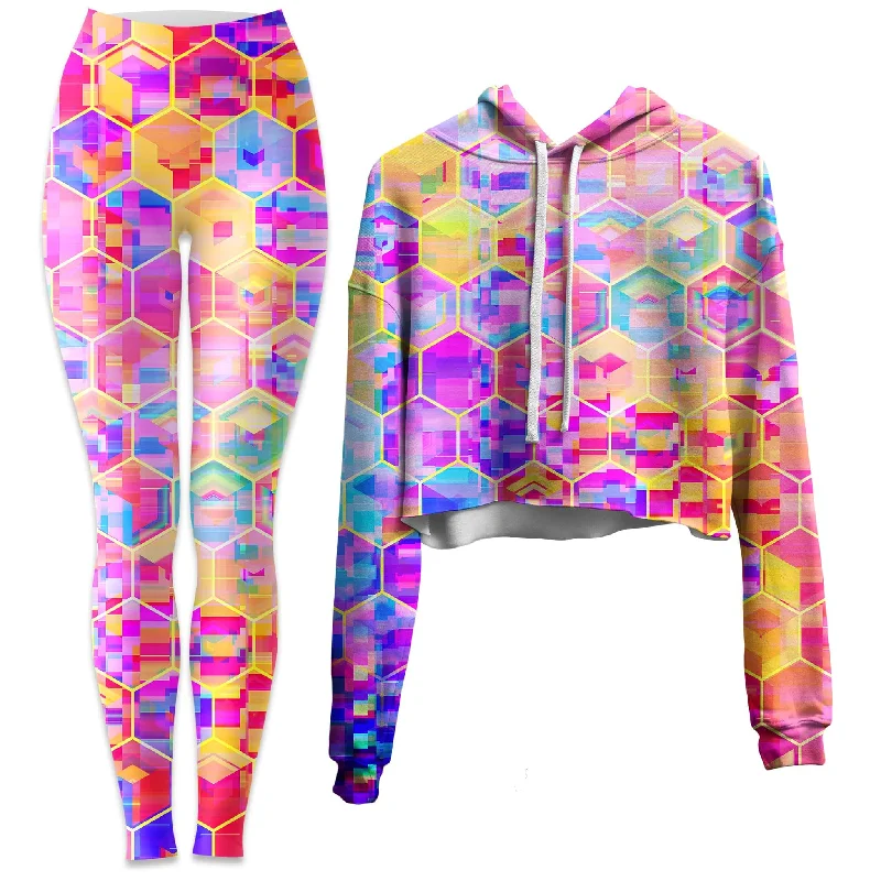 Spectral Cubes Crop Hoodie and Leggings Combo