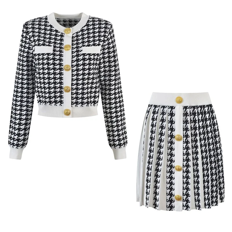 Women Mini Skirt Sexy 2 Pieces Set Houndstooth Pattern Early Fall Skinny Knit Casual Tennis Suits denim skirt casual Women Mini Skirt Sexy 2 Pieces Set Houndstooth Pattern Early Fall Skinny Knit Casual Tennis Suits denim skirt casual