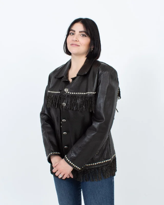 Black Tasseled Leather Jacket