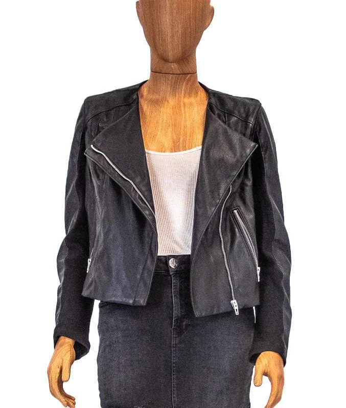 Collarless Leather Jacket