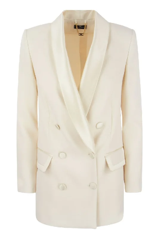 Double-breasted jacket in crepe and satin Stand-Up Collar Roll-Neck Collar Turtle Neck Double-breasted jacket in crepe and satin Stand-Up Collar Roll-Neck Collar Turtle Neck