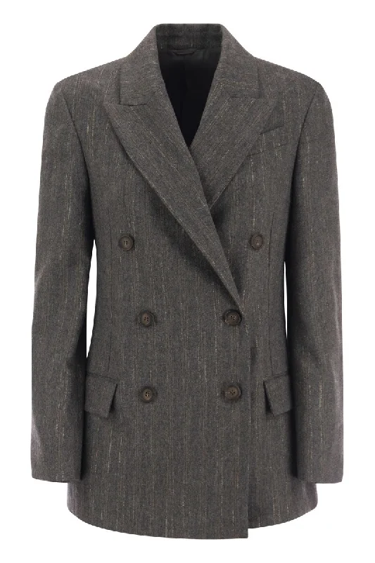 Double-breasted jacket in virgin wool blend Striped Jacket Polka Dot Jacket Floral Jacket