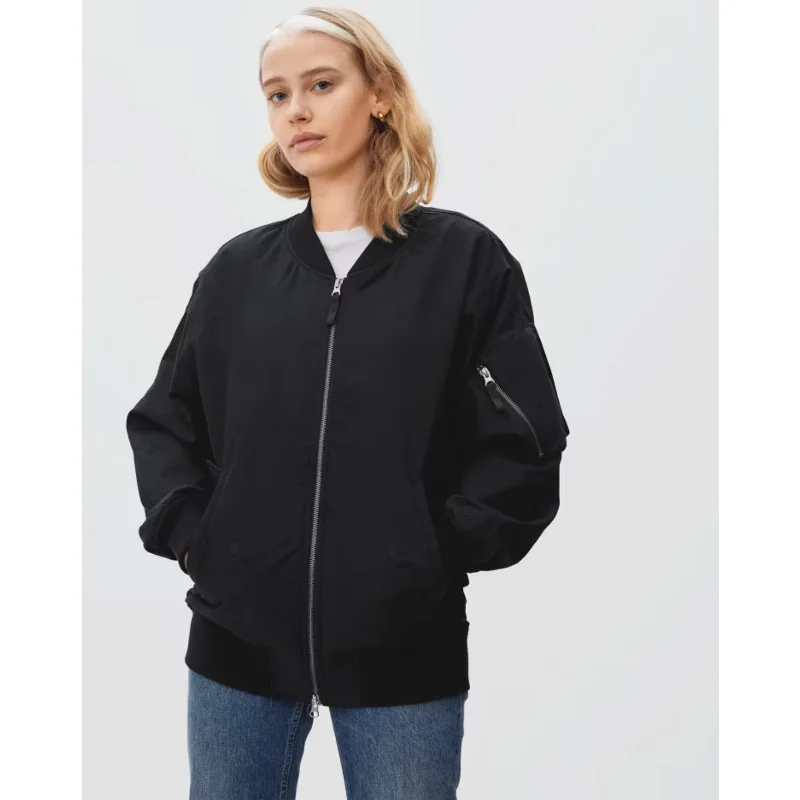 Everlane Womens Cotton Bomber Jacket Medium Black NWT