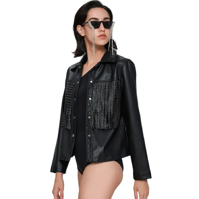 Fashion Women's PU Leather Jacket /  Female Jacket in Punk Rock Style / Ladies Motorcyle Clothing