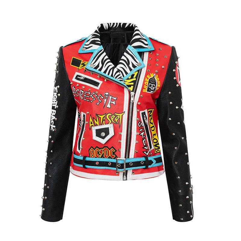 Fashion Women's Short Jacket in Punk Style / Female Leather Motorcycle Slim Jackets