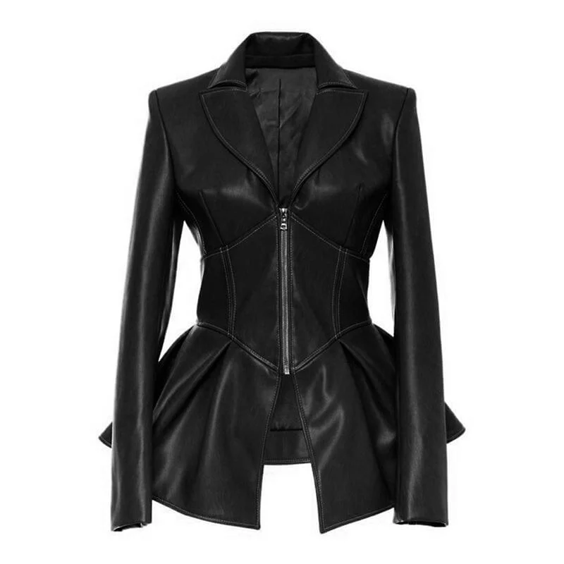 Gothic faux leather jacket / Women Alternative Fashion Outwear / Black Motorcycle Jackets