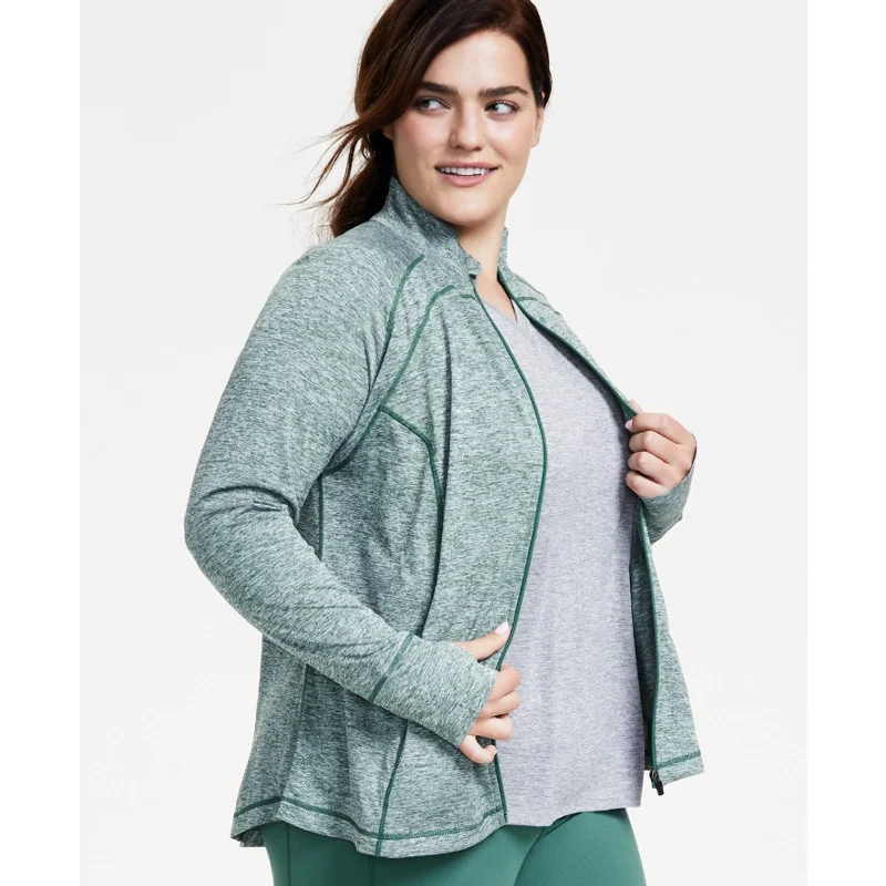 IDEOLOGY Women's Essentials Performance Zip Jacket 2X Green Crushed Mint