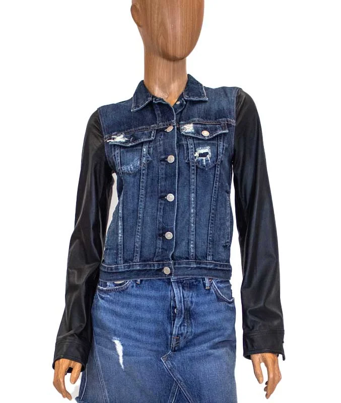 Leather Sleeved Denim Jacket