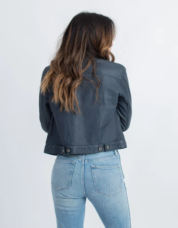 Navy Leather Jacket