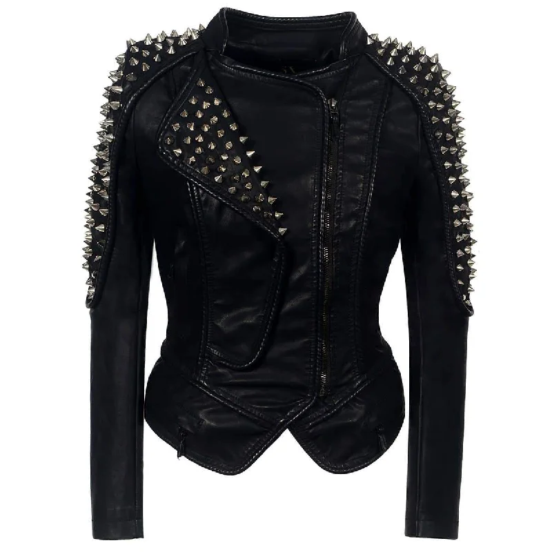 Punk Rivet faux leather PU Jacket / Women's Rock fashion Motorcycle Jacket