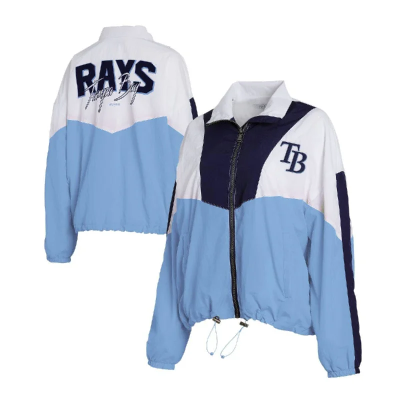 Rays Women's WEAR by Erin Andrews Blue Colorblock Full-Zip Windbreaker Jacket