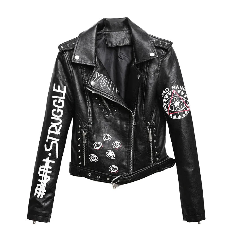 Rocker Girl Outfit / Faux Soft Leather Motorcycle Jacket