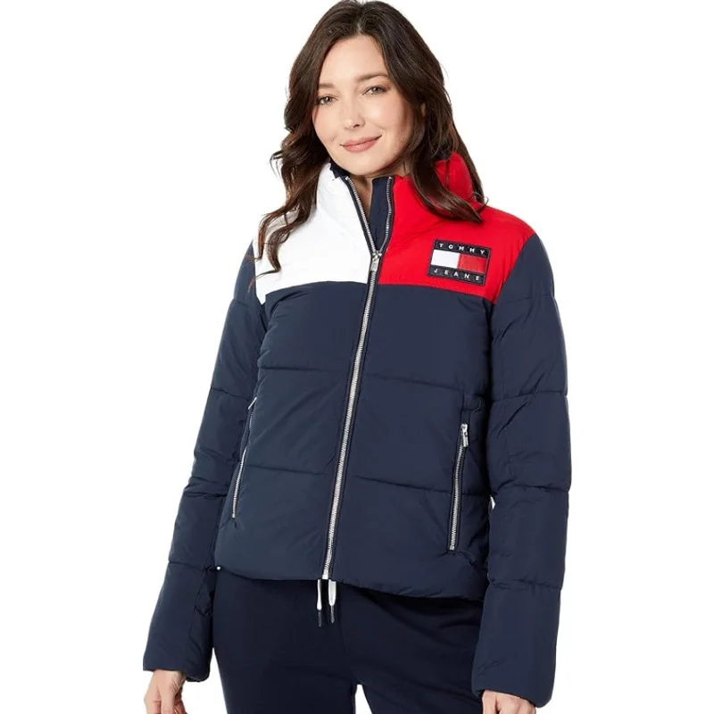 TOMMY HILFIGER Women's Puffer Ski Jacket Medium Red White Blue