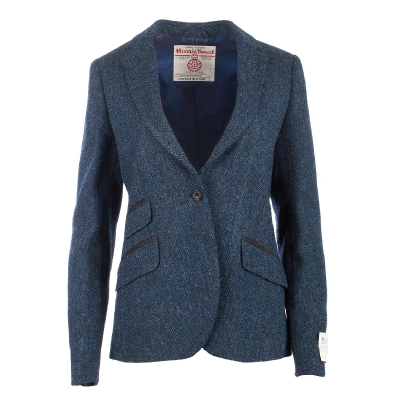 Women's Harris Tweed Iona Jacket Blue Herringbone Notch Collar Jacket Peter Pan Collar Jacket Cowl Neck Jacket Women's Harris Tweed Iona Jacket Blue Herringbone Notch Collar Jacket Peter Pan Collar Jacket Cowl Neck Jacket