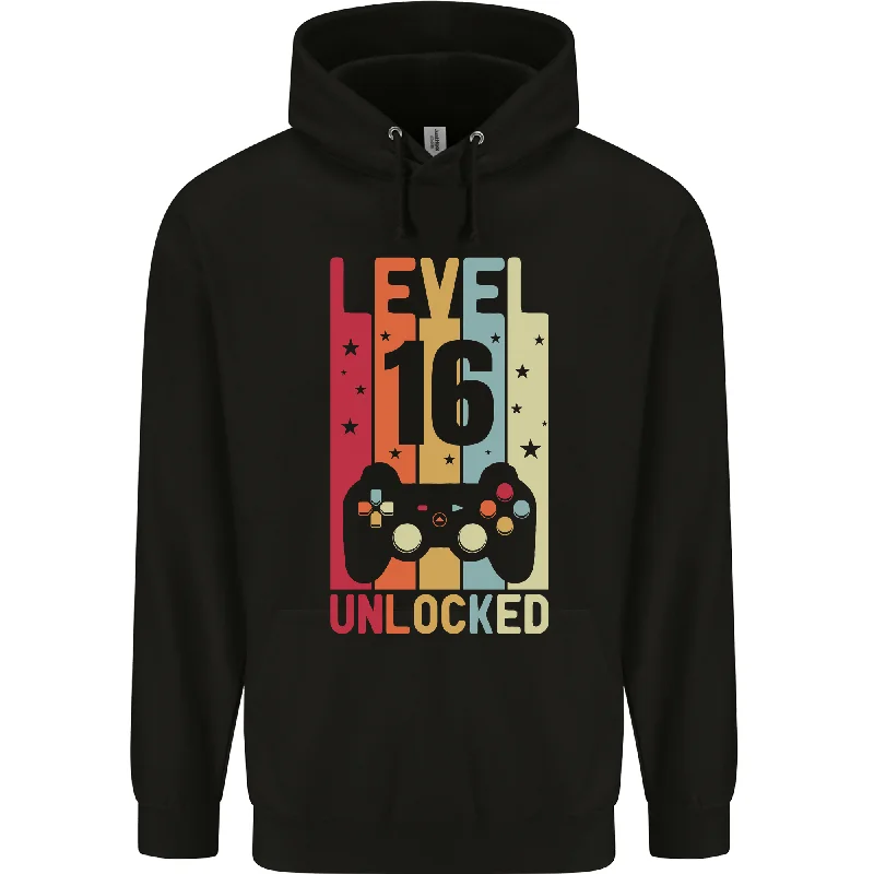 16th Birthday 16 Year Old Level Up Gaming Mens 80% Cotton Hoodie Hoodie with Slit Hem Functional Movement 16th Birthday 16 Year Old Level Up Gaming Mens 80% Cotton Hoodie Hoodie with Slit Hem Functional Movement