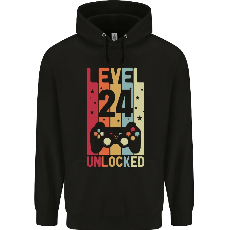 24th Birthday 24 Year Old Level Up Gaming Mens 80% Cotton Hoodie