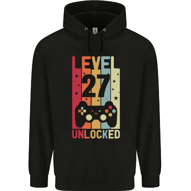 27th Birthday 27 Year Old Level Up Gaming Mens 80% Cotton Hoodie