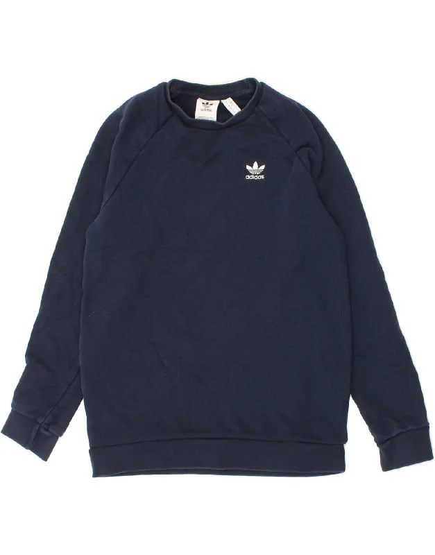 ADIDAS Mens Sweatshirt Jumper Small Navy Blue Cotton Hoodie with Raw Hem Edgy Unfinished ADIDAS Mens Sweatshirt Jumper Small Navy Blue Cotton Hoodie with Raw Hem Edgy Unfinished