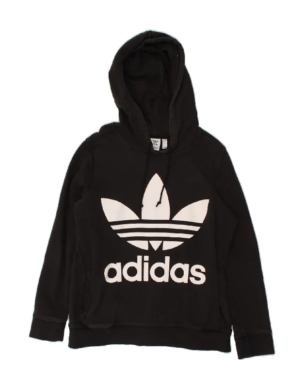 ADIDAS Womens Graphic Hoodie Jumper UK 12 Medium  Black Cotton