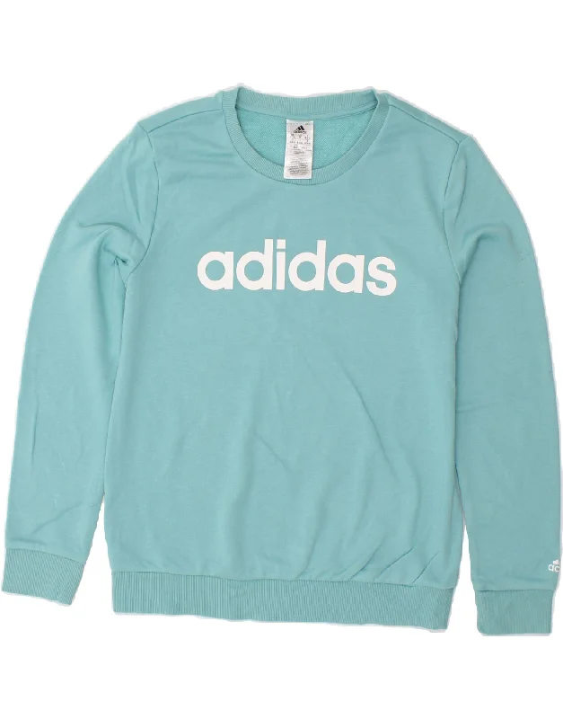 ADIDAS Womens Graphic Sweatshirt Jumper UK 12/14 Medium Blue Cotton Hoodie with Neon Bright Vibrant ADIDAS Womens Graphic Sweatshirt Jumper UK 12/14 Medium Blue Cotton Hoodie with Neon Bright Vibrant