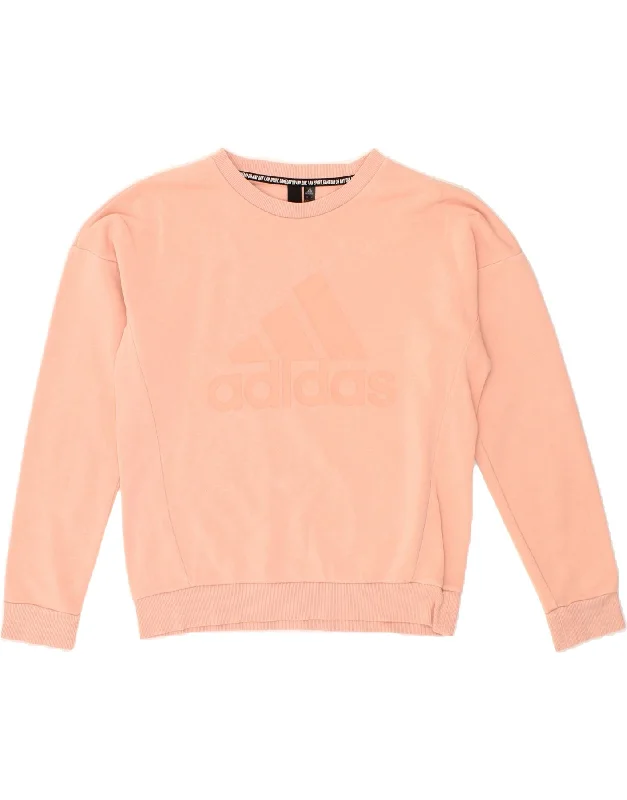 ADIDAS Womens Oversized Graphic Sweatshirt Jumper UK 8/10 Small Orange Hoodie with Cropped Fit Short Trendy ADIDAS Womens Oversized Graphic Sweatshirt Jumper UK 8/10 Small Orange Hoodie with Cropped Fit Short Trendy