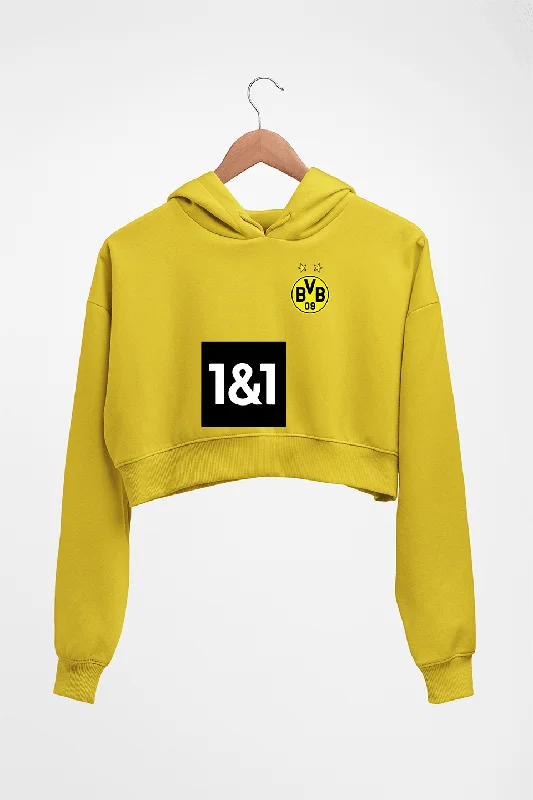 Borussia Dortmund 2021-22 Crop HOODIE FOR WOMEN Hoodie with Hem Embroidery Detailed Premium Borussia Dortmund 2021-22 Crop HOODIE FOR WOMEN Hoodie with Hem Embroidery Detailed Premium