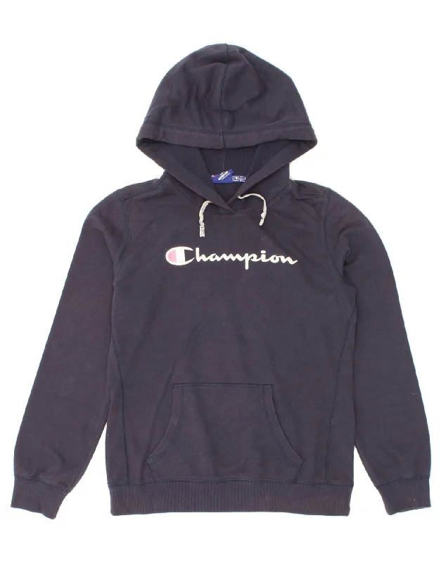 CHAMPION Boys Graphic Hoodie Jumper 9-10 Years Medium Navy Blue Hoodie with Logo Branding Identity CHAMPION Boys Graphic Hoodie Jumper 9-10 Years Medium Navy Blue Hoodie with Logo Branding Identity