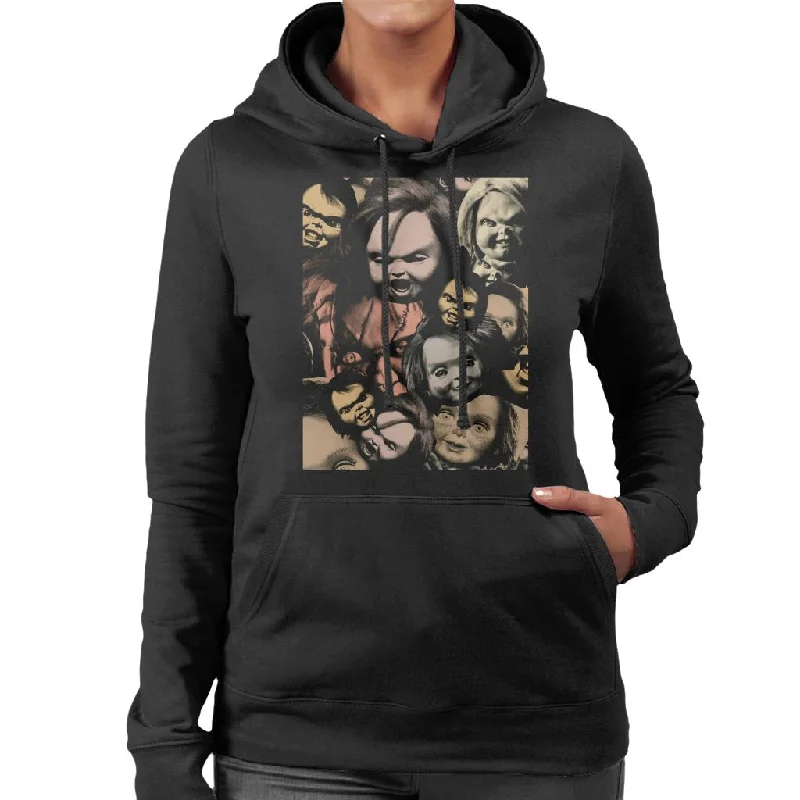 Child's Play Chucky Scary Face Montage Women's Hooded Sweatshirt