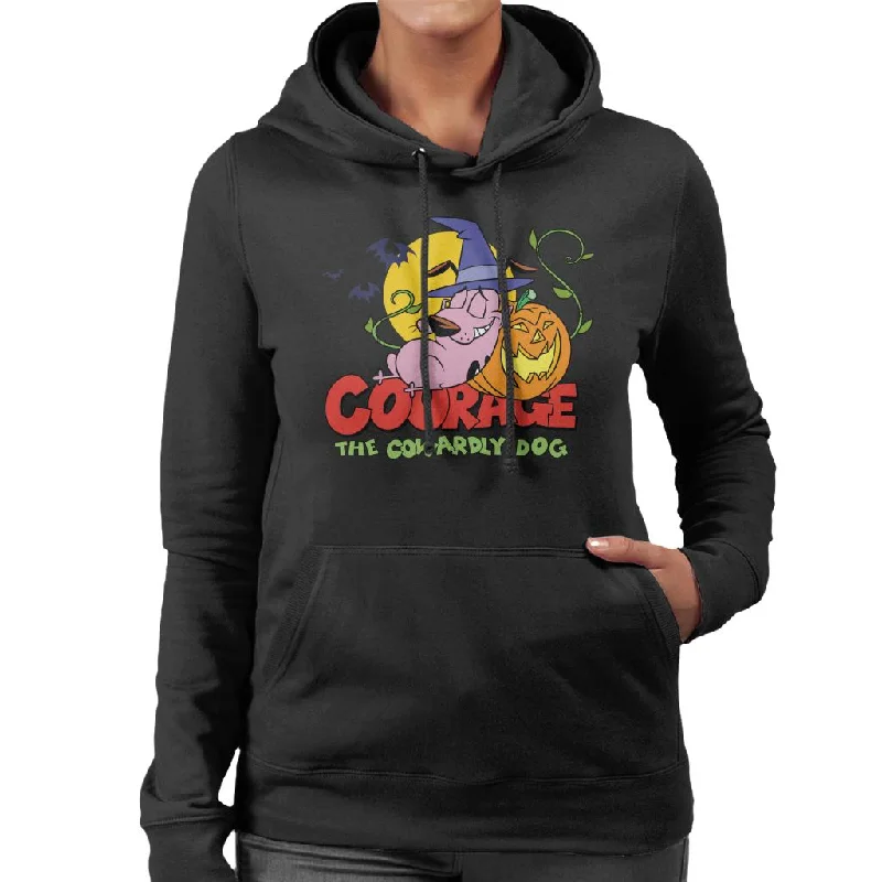 Courage The Cowardly Dog Halloween Leaning On Pumpkin Women's Hooded Sweatshirt