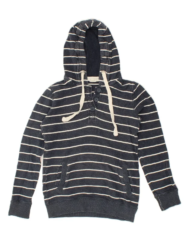 FAT FACE Womens Button Neck Hoodie Jumper UK 8 Small Navy Blue Striped Hoodie with Double Zipper Versatile Adjustable FAT FACE Womens Button Neck Hoodie Jumper UK 8 Small Navy Blue Striped Hoodie with Double Zipper Versatile Adjustable
