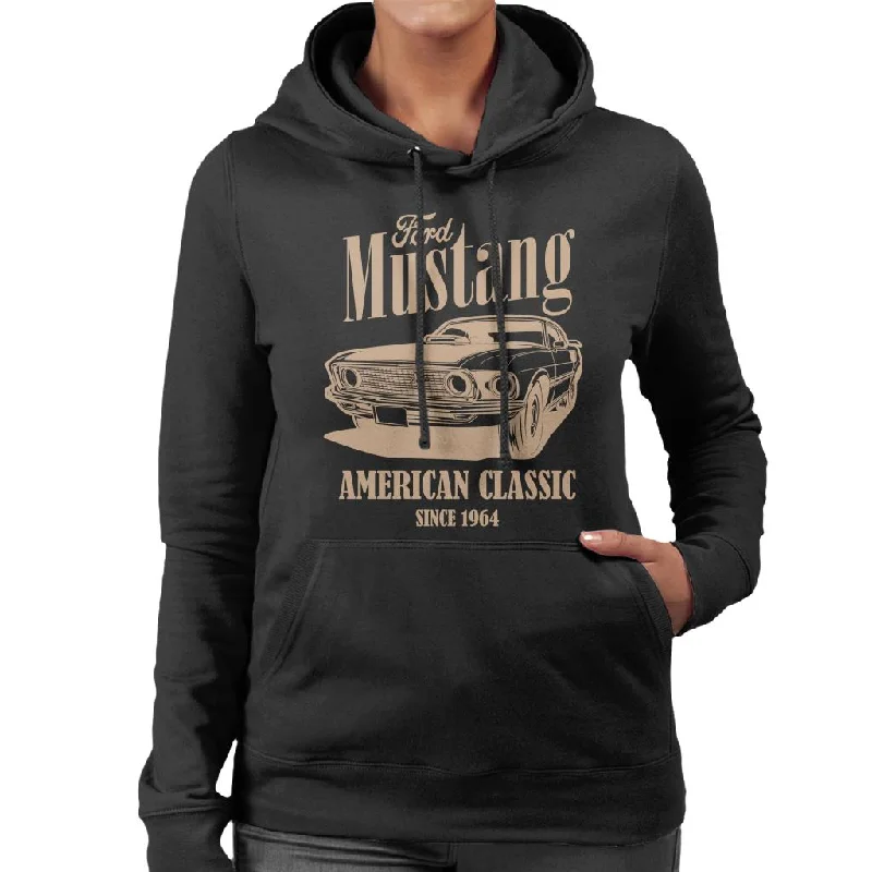 Ford American Classic Since 1964 Women's Hooded Sweatshirt Hoodie with Raglan Sleeves Sporty Comfortable Ford American Classic Since 1964 Women's Hooded Sweatshirt Hoodie with Raglan Sleeves Sporty Comfortable