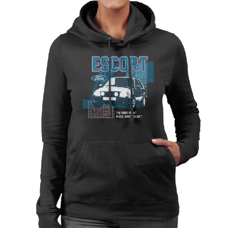 Ford Escort MK3 The First Front Wheel Drive Of Its Kind Women's Hooded Sweatshirt Hoodie with Belted Waist Structured Tailored Ford Escort MK3 The First Front Wheel Drive Of Its Kind Women's Hooded Sweatshirt Hoodie with Belted Waist Structured Tailored