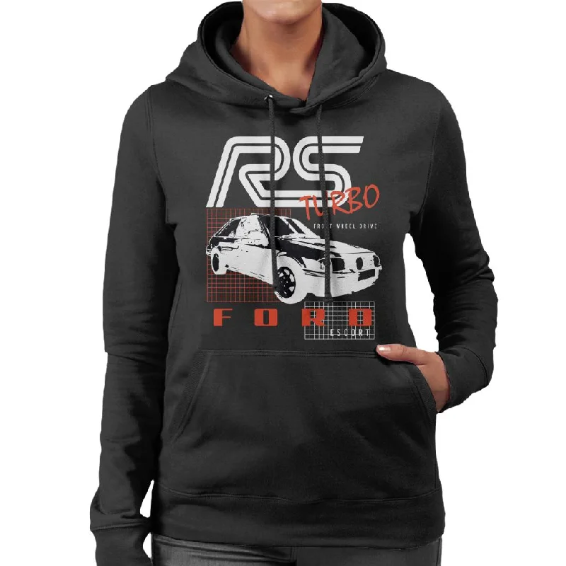 Ford Escort RS Turbo Front Wheel Drive Women's Hooded Sweatshirt Hoodie with High Neck Warm Protective Ford Escort RS Turbo Front Wheel Drive Women's Hooded Sweatshirt Hoodie with High Neck Warm Protective