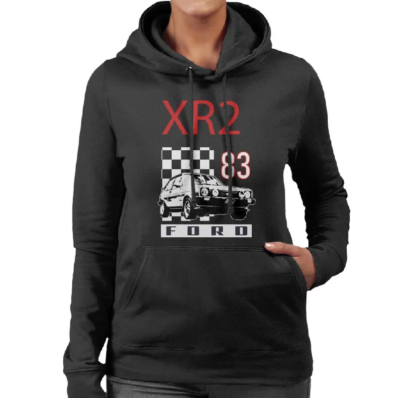 Ford XR2 83 Race Stripes Women's Hooded Sweatshirt Hoodie with Half-Zip Sporty Casual Ford XR2 83 Race Stripes Women's Hooded Sweatshirt Hoodie with Half-Zip Sporty Casual