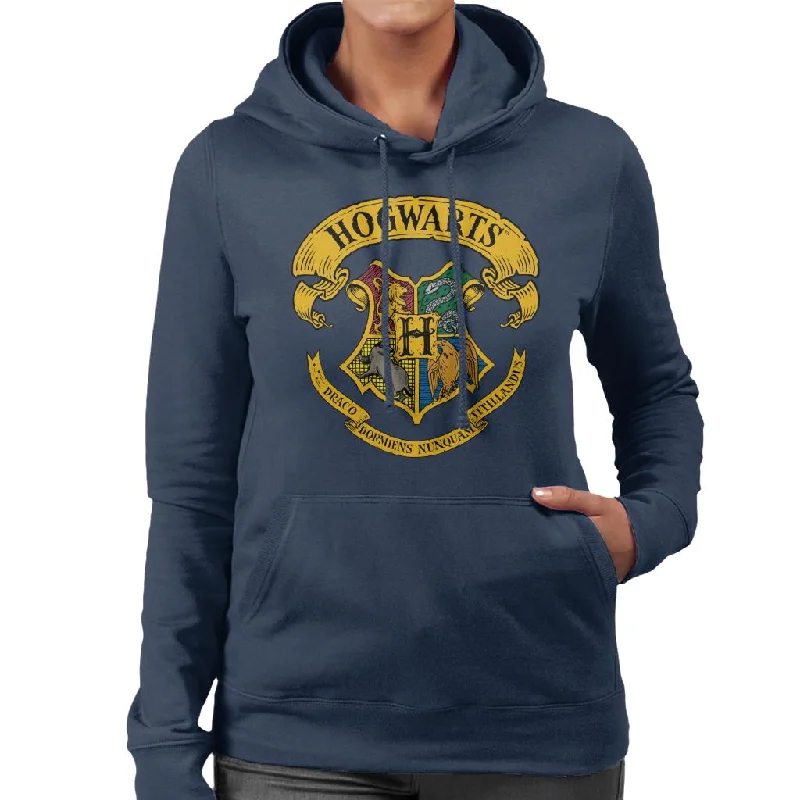 Harry Potter All Hogwarts Crest Women's Hooded Sweatshirt Hoodie with Typography Text Message Harry Potter All Hogwarts Crest Women's Hooded Sweatshirt Hoodie with Typography Text Message
